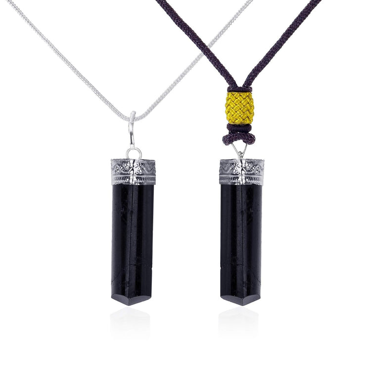 Black Tourmaline Pendant Crystal Healing Necklace for Him and Her (2pk)– Root Chakra Protection, Negative Energy Cleanser, Natural Stress Aid – Authentic Charm Stones on Silver Plated Chain and Cord