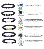 7 Chakra Crystal Bracelets Set for Women, Men – Black Tourmaline Lava Rock Stone Beads Bracelets with Lapis Lazuli, Rose Quartz, Clear Quartz, Amethyst, Citrine – Reiki Healing Yoga Jewelry Gifts