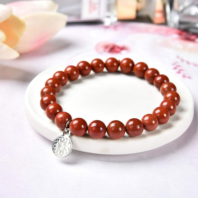Red Jasper Bracelet | Stretchy Chakra Healing Gemstone Boho Quartz Bracelet | Elastic Mood Enhancing Mala Jewelry for Men Women Unisex by Crystal Agate