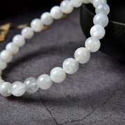 White Moonstone Bracelet| Moon Stone Boho Chakra Reiki Healing Gemstone| Elastic Stretchy Round Jewelry with Round Crystal Beads for Women Girls Unisex
