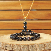 Sulemani Onyx Bracelet & Pendant necklace - Natural Sulemani Onyx Stone jewlery set handcrafted with 8 mm Beads, To Enhance mental clarity and focus- Free Size Unisex Adult