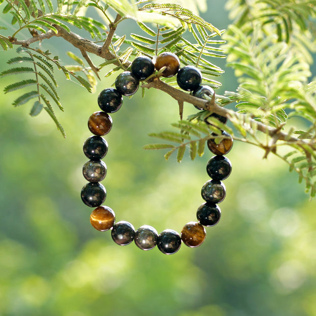 Triple Protection Bracelet - For Protection & Success- Bring Luck And Prosperity - Hematite - Black Obsidian - Tiger Eye - Stone Bracelet