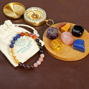 Love crystals set of 7 - Include 1 Stretchable bracelet & random natural shaped Rose Quartz, Citrine, Amethyst, Lapis Lazuli, Mookie jasper black tourmaline Palm Stones for Unconditional Love