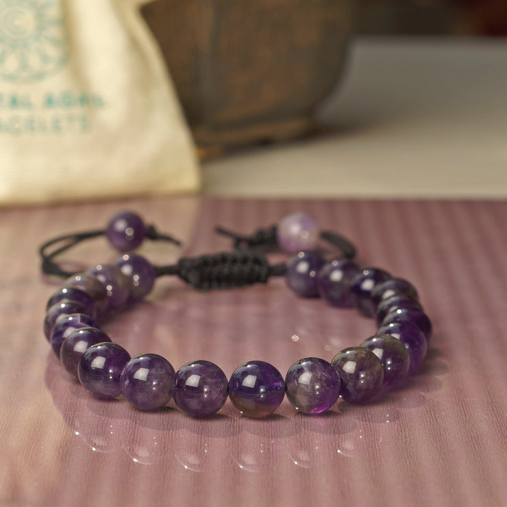 Amethyst Bracelet & Pendant necklace - Natural Amethyst Stone jewelry set handcrafted with 8 mm Beads, For Healing and balancing Spiritual Energy- Free Size Unisex Adult