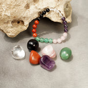 Healing Crystal starter set of 7 - Combo for new believer includes bracelet with Clear Quartz, Amethyst, Rose Quartz, Green Aventurine, Red Jasper, Black Obsidian, Palm Stones for complete protection