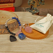 Healing Crystals for House Protection set of 5 include one bracelet with Rose Quartz, Crystal Quartz, Black Obsidian, Lapis Lazuli Palm Stones to tackle negativity & emotional baggage, gain creativity