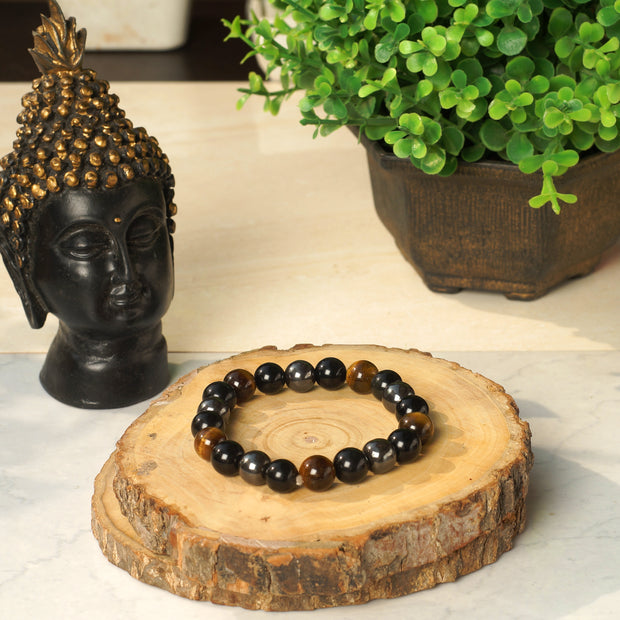 Triple Protection Bracelet - For Protection & Success- Bring Luck And Prosperity - Hematite - Black Obsidian - Tiger Eye - Stone Bracelet