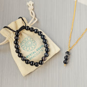 Sulemani Onyx Bracelet & Pendant necklace - Natural Sulemani Onyx Stone jewlery set handcrafted with 8 mm Beads, To Enhance mental clarity and focus- Free Size Unisex Adult